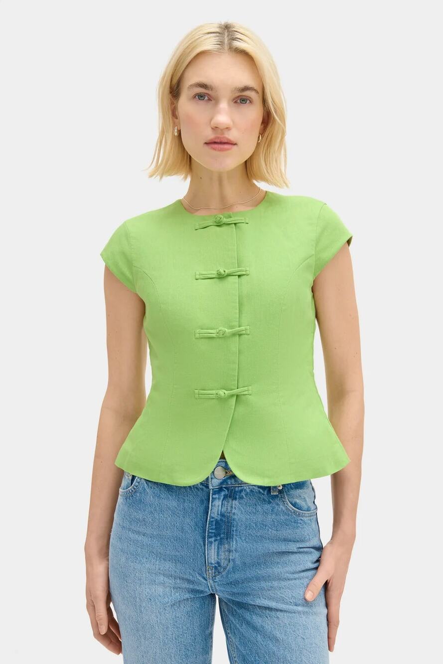 Aligne Connie Round Neck Linen Top Apple Green US 12